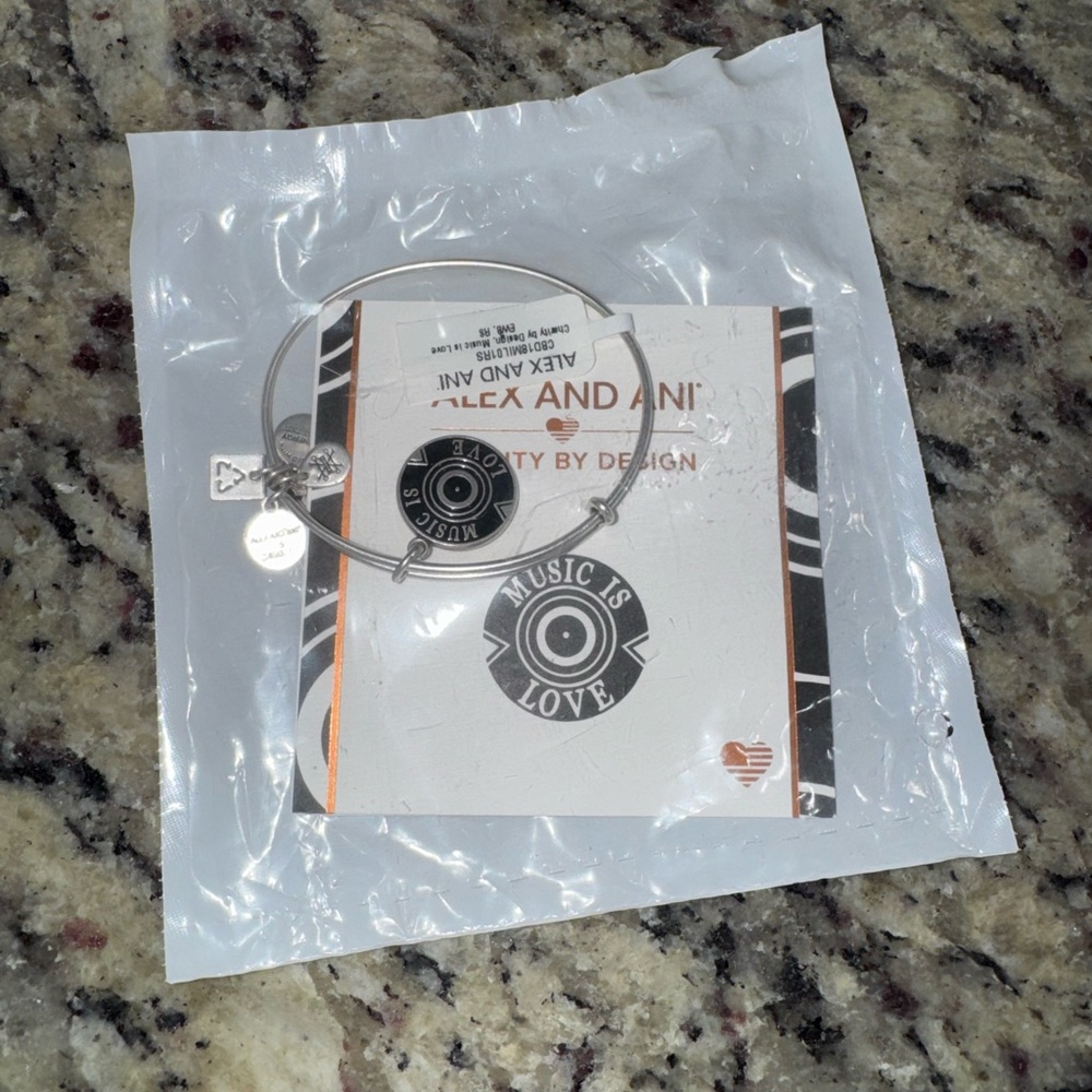 Alex and Ani Silver Bracelet with Black 'Music is Love' Charm